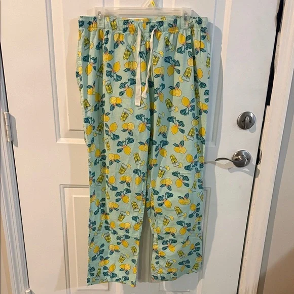Old Navy Lemon Print Lounge poplin Pants Yellow Blue pink drawstring elastic - Picture 1 of 6